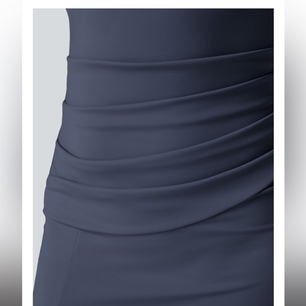 🆕 HALARA Softlyzero Square Neck Backless Corset Ruched Split midi Dress sz. L - Picture 9 of 16